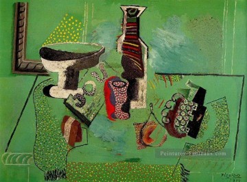 Compotier verre bouteille fruits Nature morte verte 1914 cubiste Pablo Picasso Peinture à l'huile